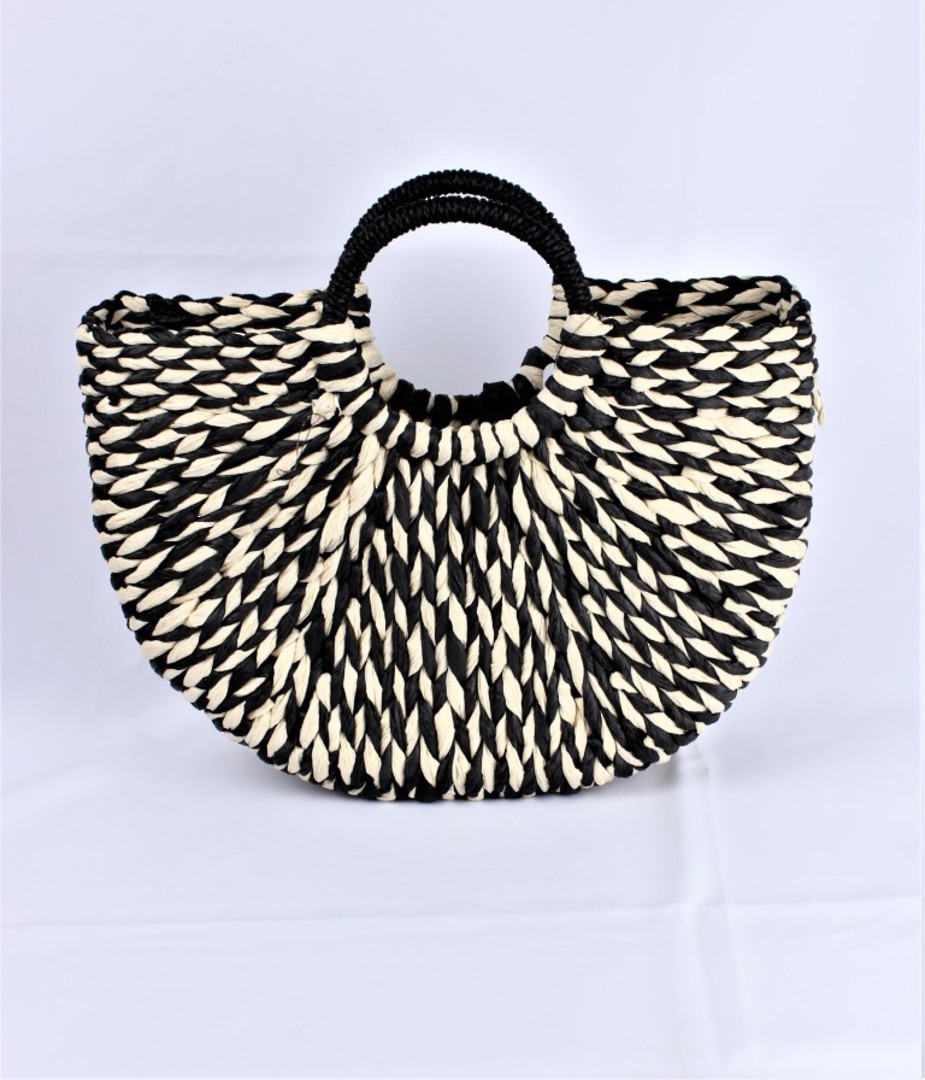 Traditional circular hand basket 40cm wide x 35cm deep black and natural STYLE :AL/6006 image 0